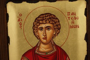 saint panteleimon icon handmade greek orthodox