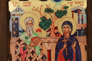 saints cyprian and justina icon handmade greek orthodox