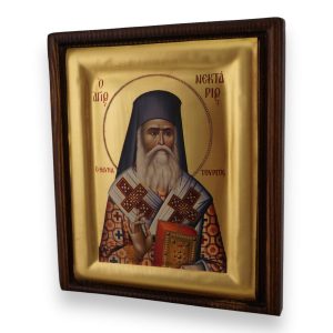 st nektarios icon wooden greek orthodox icon