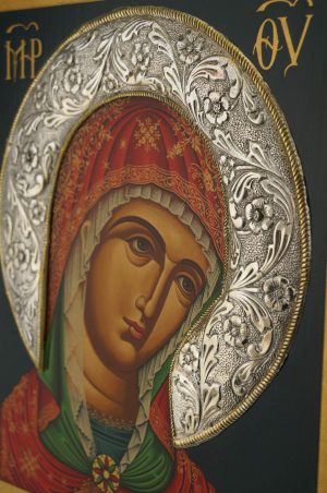 theotokos icon metal halo greek orthodox