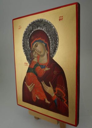 theotokos of vladimir icon hand painted metal decorated halo