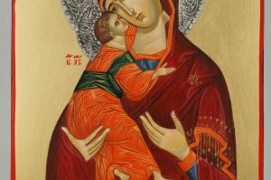 theotokos of vladimir icon hand painted metal decorated halo