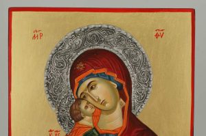 theotokos of vladimir icon hand painted metal decorated halo