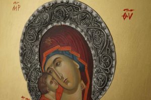 theotokos of vladimir icon hand painted metal decorated halo