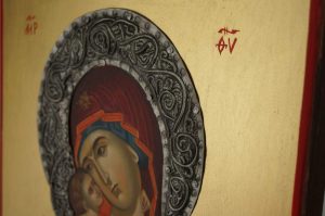 theotokos of vladimir icon hand painted metal decorated halo