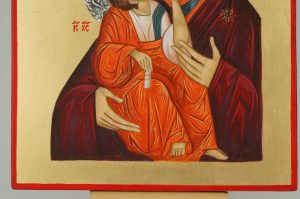 theotokos sweet kissing icon with metal decorated halo hand painted