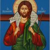christ good shepherd icon blue hand painted greek orthodox