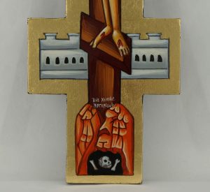 hand painted wall crucifix (mandylion) icon greek orthodox