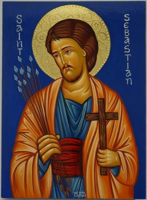 saint sebastian icon hand painted greek orthodox