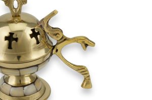 round shape brass censer with mother of pearl inlay