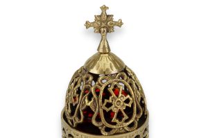 brass standing vigil lamp with cross design lid