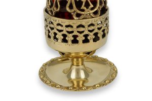 brass standing vigil lamp with cross design lid