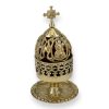 brass standing vigil lamp with theotokos design lid