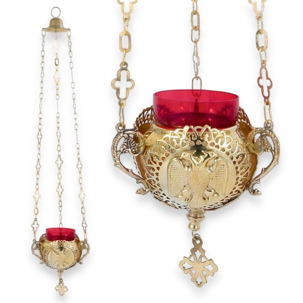 hanging vigil lamp with byzantine eagle