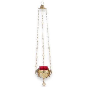 hanging vigil lamp with byzantine eagle
