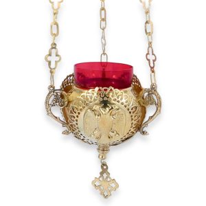 hanging vigil lamp with byzantine eagle