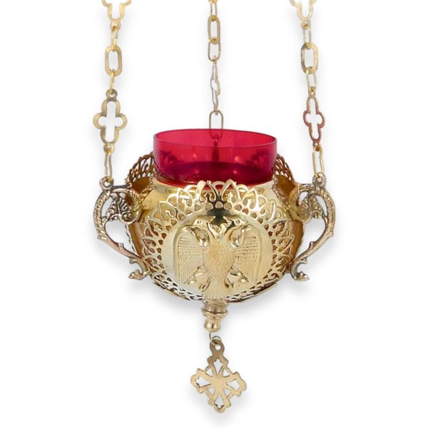hanging vigil lamp with byzantine eagle