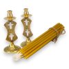 set of double cross design brass candle holders and candles