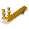 set of small brass candlesticks and beeswax candles