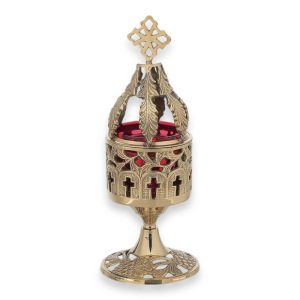 standing brass vigil lamp with grapevine decoration