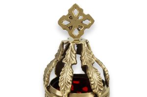 standing brass vigil lamp with grapevine decoration