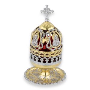 standing vigil lamp with virgin mary design lid (gold and silver)