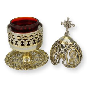 standing vigil lamp with virgin mary design lid (gold and silver)