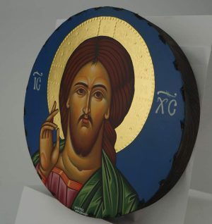 christ blessing round icon hand painted greek orthodox