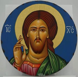 christ blessing round icon hand painted greek orthodox