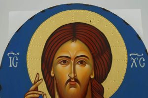 christ blessing round icon hand painted greek orthodox