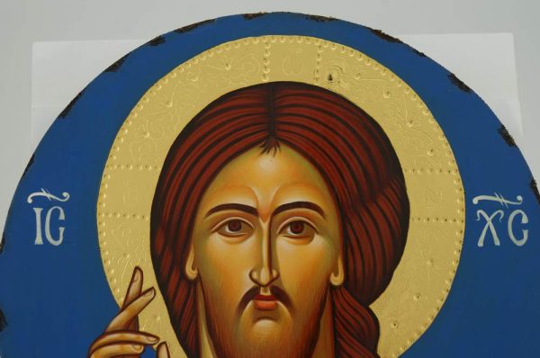 christ blessing round icon hand painted greek orthodox