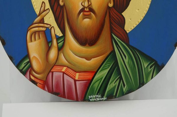 christ blessing round icon hand painted greek orthodox