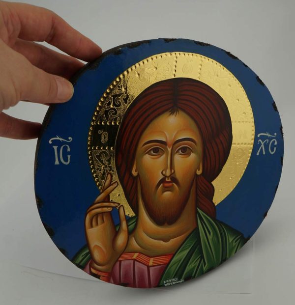 christ blessing round icon hand painted greek orthodox