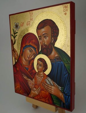 holy family icon (polished gold halos) hand painted