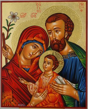 holy family icon (polished gold halos) hand painted