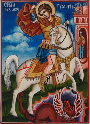 st george slaying the dragon icon hand painted orthodox