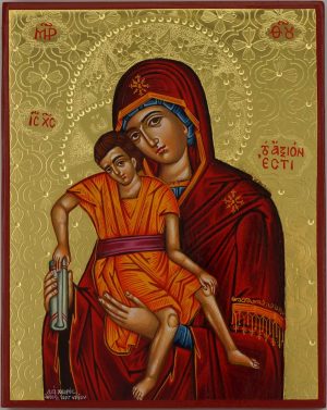 theotokos axion esti icon hand painted greek orthodox