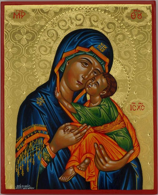 theotokos sweet kissing icon hand painted greek orthodox