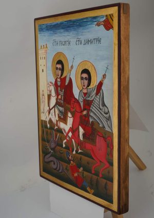 st george and st demetrius icon hand painted orthodox