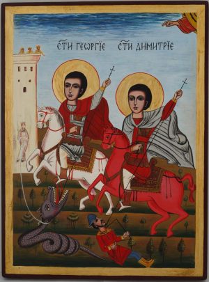st george and st demetrius icon hand painted orthodox
