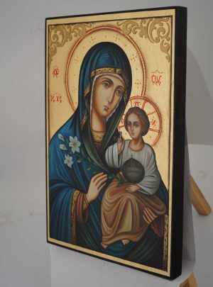 theotokos hodegetria with flowers icon hand painted