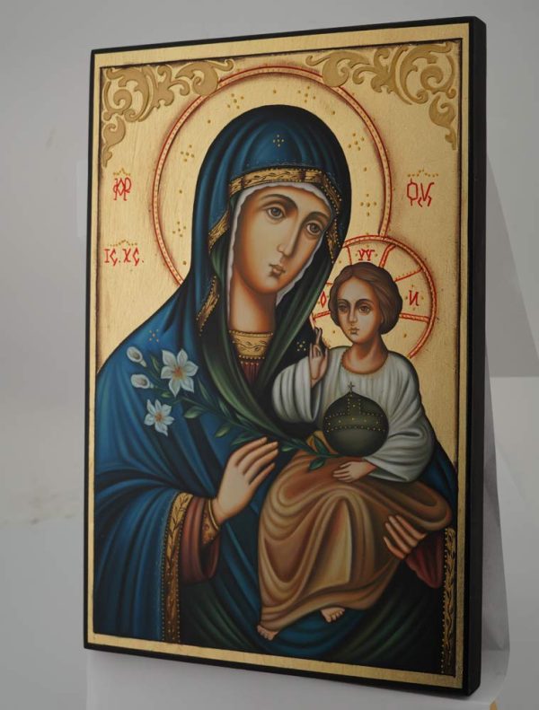theotokos hodegetria with flowers icon hand painted