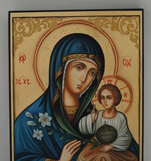 theotokos hodegetria with flowers icon hand painted