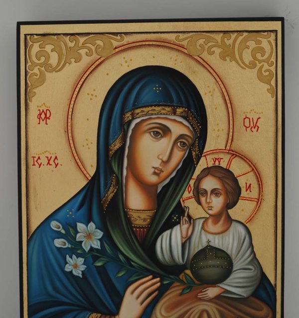 theotokos hodegetria with flowers icon hand painted