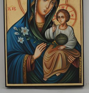theotokos hodegetria with flowers icon hand painted