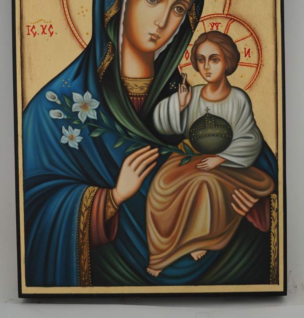theotokos hodegetria with flowers icon hand painted