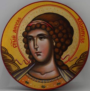 guardian angel round icon hand painted orthodox