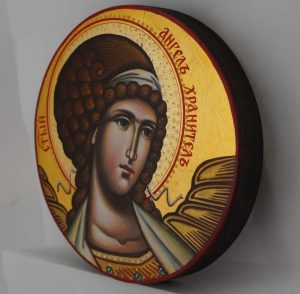 guardian angel round icon hand painted orthodox