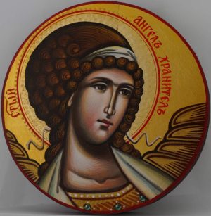 guardian angel round icon hand painted orthodox