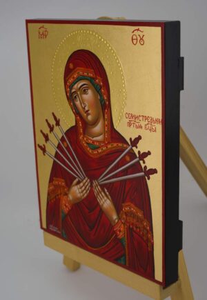 mother of god of the seven arrows icon hand painted
